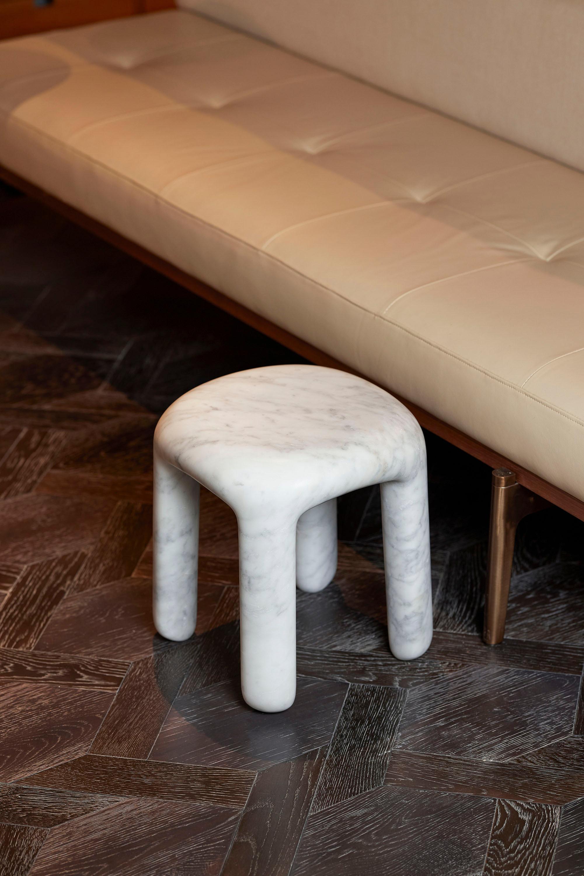 Chinese Side Table in Carrara marble, Bold low side table by Ming Design Studio For Sale