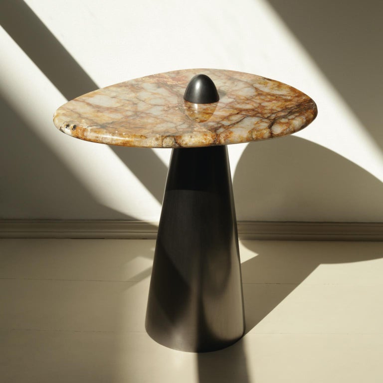 Brutalist Side Table in Cast Brass and Patagônia Stone For Sale