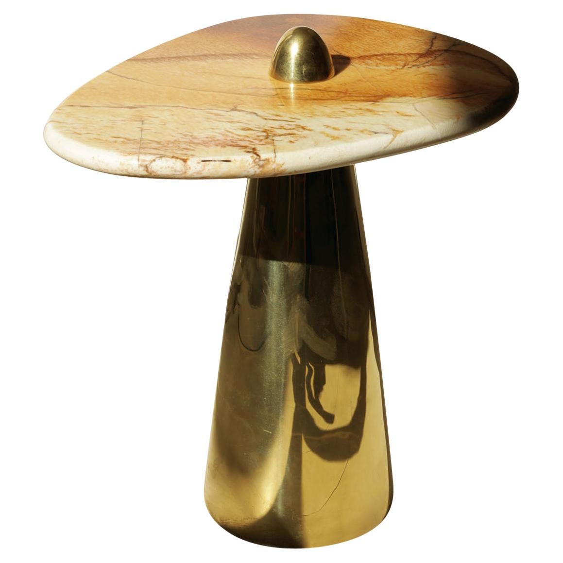 "Rino" Side Table in Cast Brass and Patagônia Stone by Estudio Orth For Sale