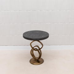 Side Table in Coal Black Shagreen with Bronze Patina Brass by Kifu Paris