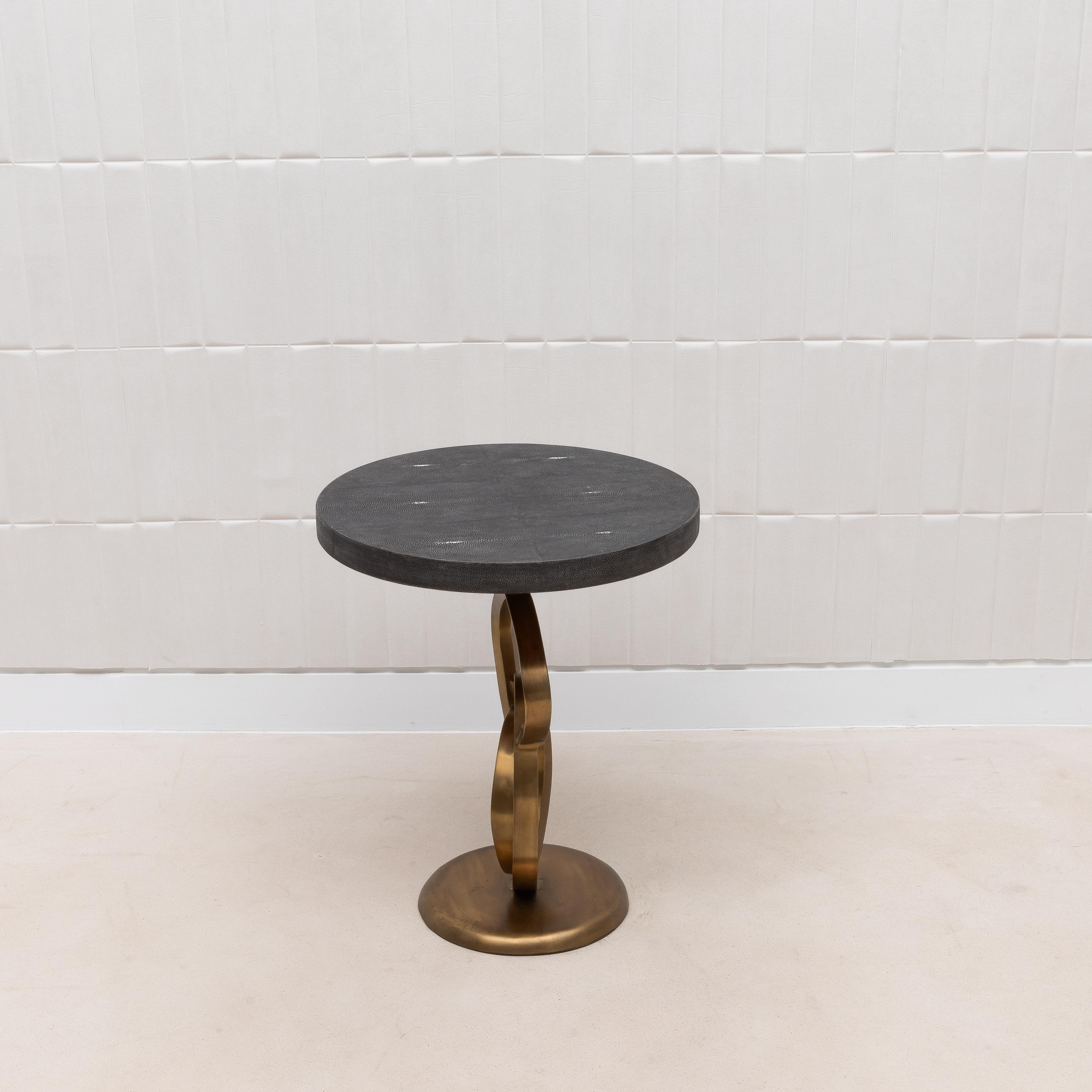 Art Deco Side Table in Coal Black Shagreen with Bronze Patina Brass by Kifu Paris