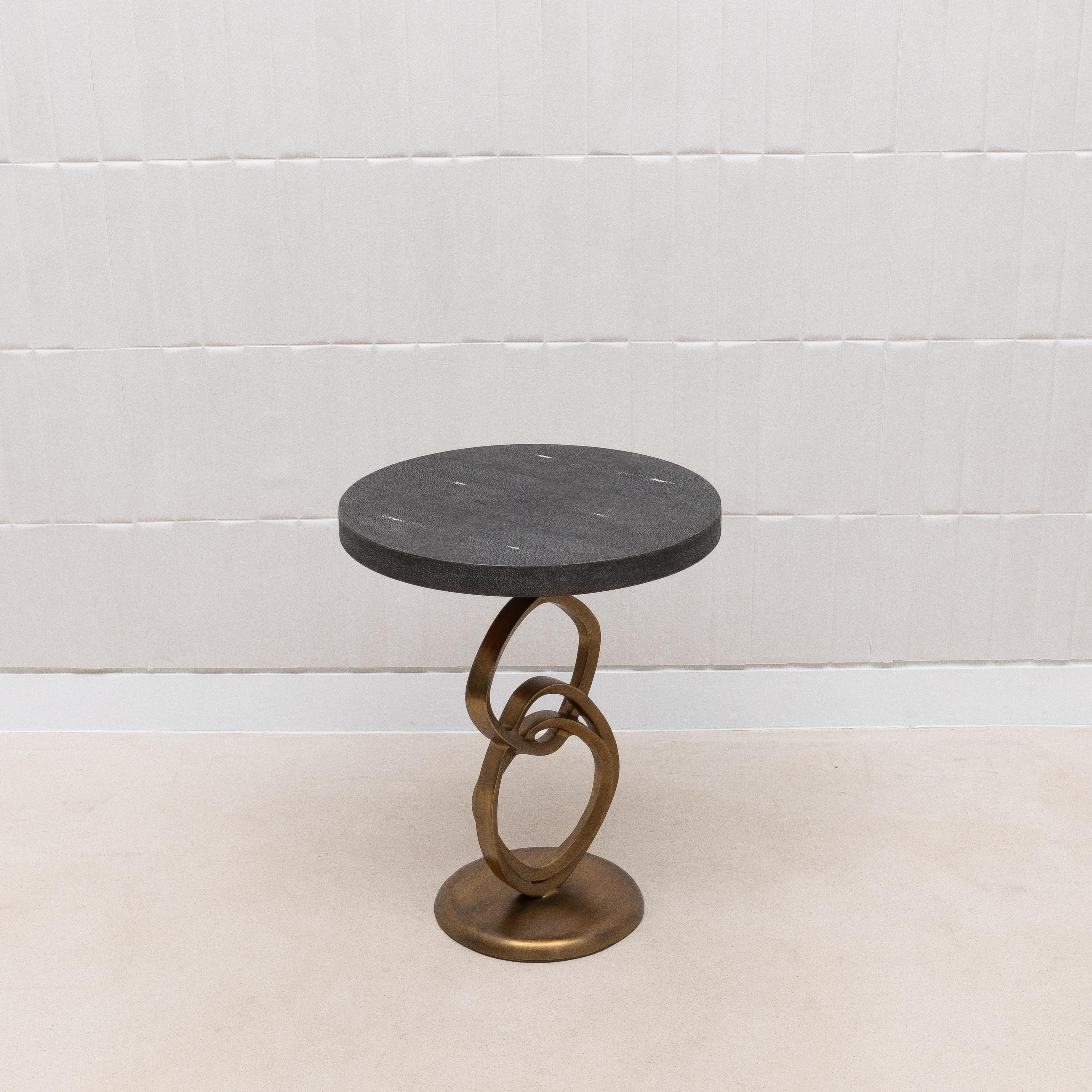Philippine Side Table in Coal Black Shagreen with Bronze Patina Brass by Kifu Paris
