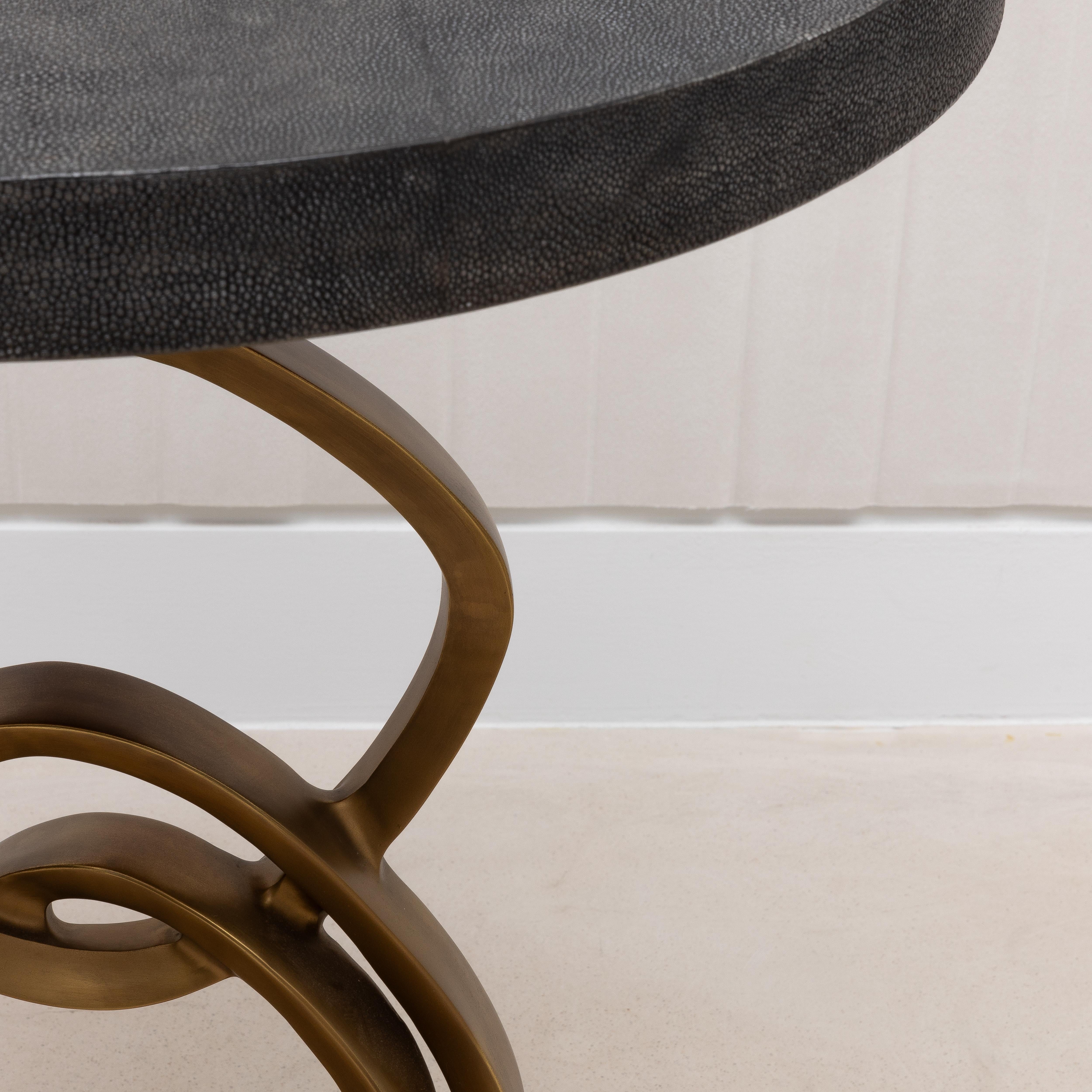 Side Table in Coal Black Shagreen with Bronze Patina Brass by Kifu Paris 1