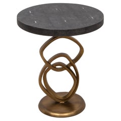 Side Table in Coal Black Shagreen with Bronze Patina Brass by Kifu Paris