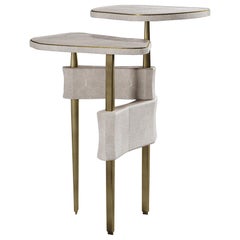 Side Table in Cream Shagreen and Bronze Patina Brass by Kifu Paris