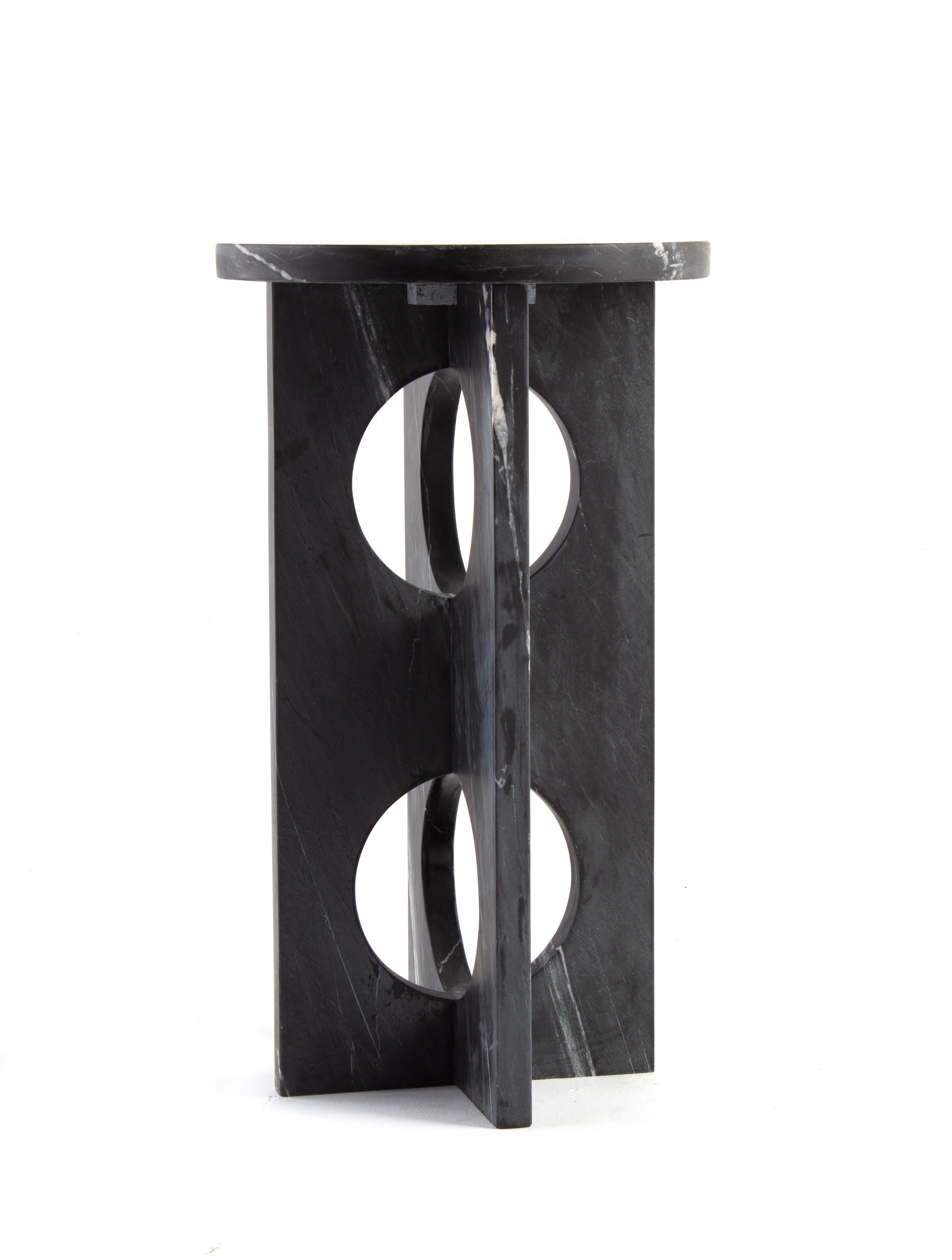 Modern Side Table in Cross Fitted Grey Marble For Sale