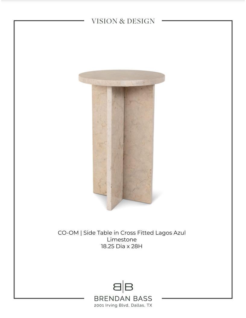 Side Table in Cross Fitted, Lagos Azul Limestone For Sale 3