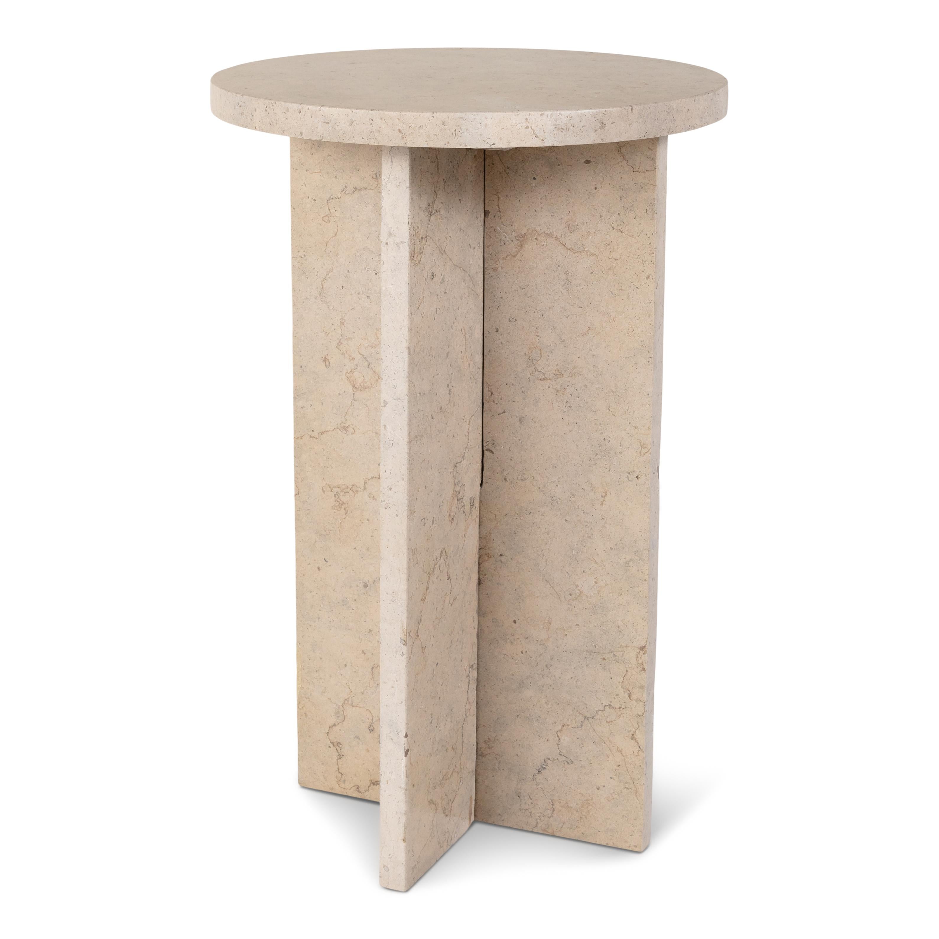Side table in cross fitted, Lagos Azul limestone.

This item is crafted from natural materials. Coloring and detailing may vary, adding to its uniqueness. 

This item is custom and will have a 9-10 week lead time. 

A passion project of
