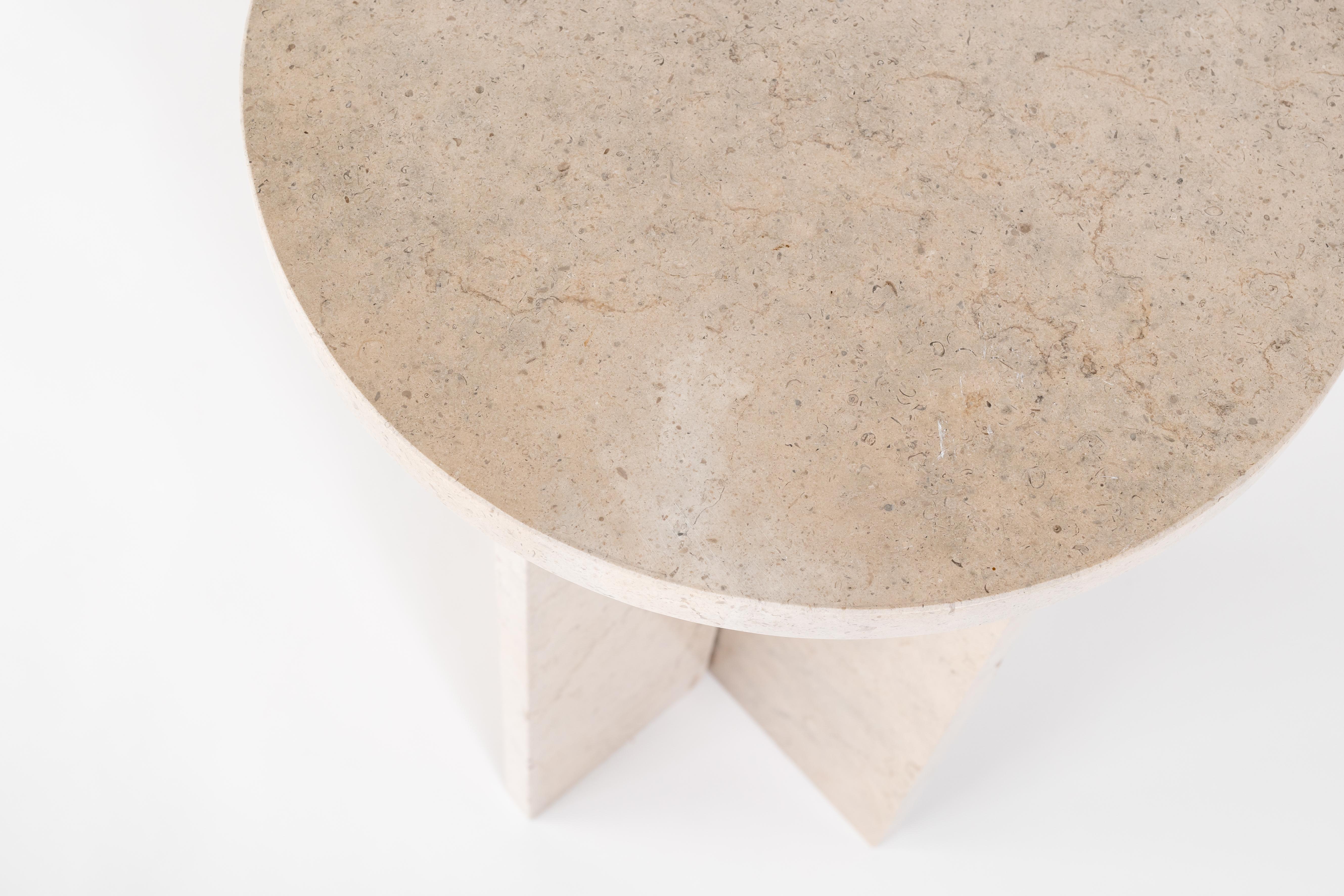 North American Side Table in Cross Fitted, Lagos Azul Limestone For Sale