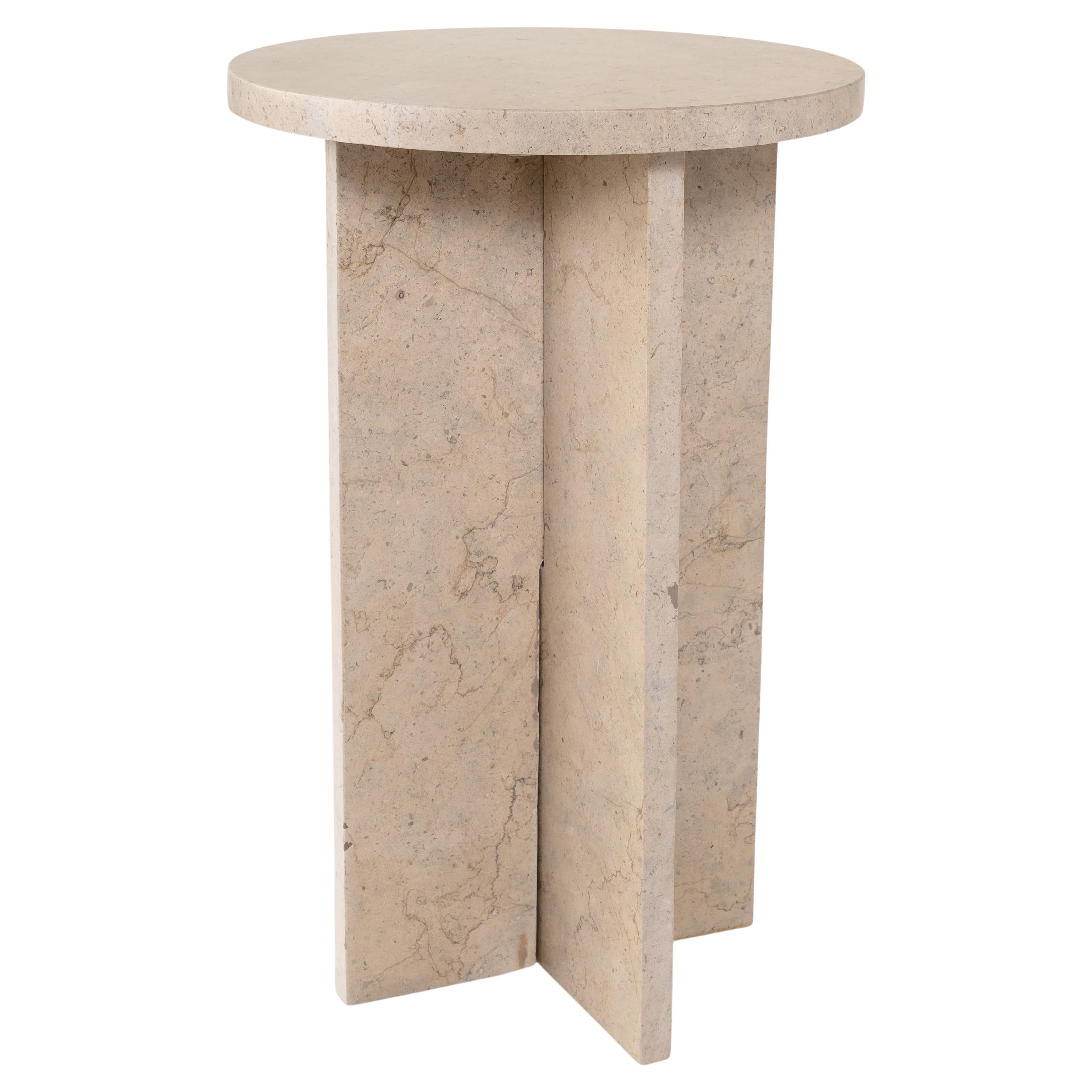 Side Table in Cross Fitted, Lagos Azul Limestone