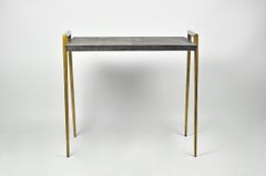 Side Table in Dark Grey Shagreen and Bronzed Metal Legs by Ginger Brown