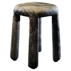 Bold Tactile Side Table / Stool in Leathered Grey Orobico Marble by FORMAR