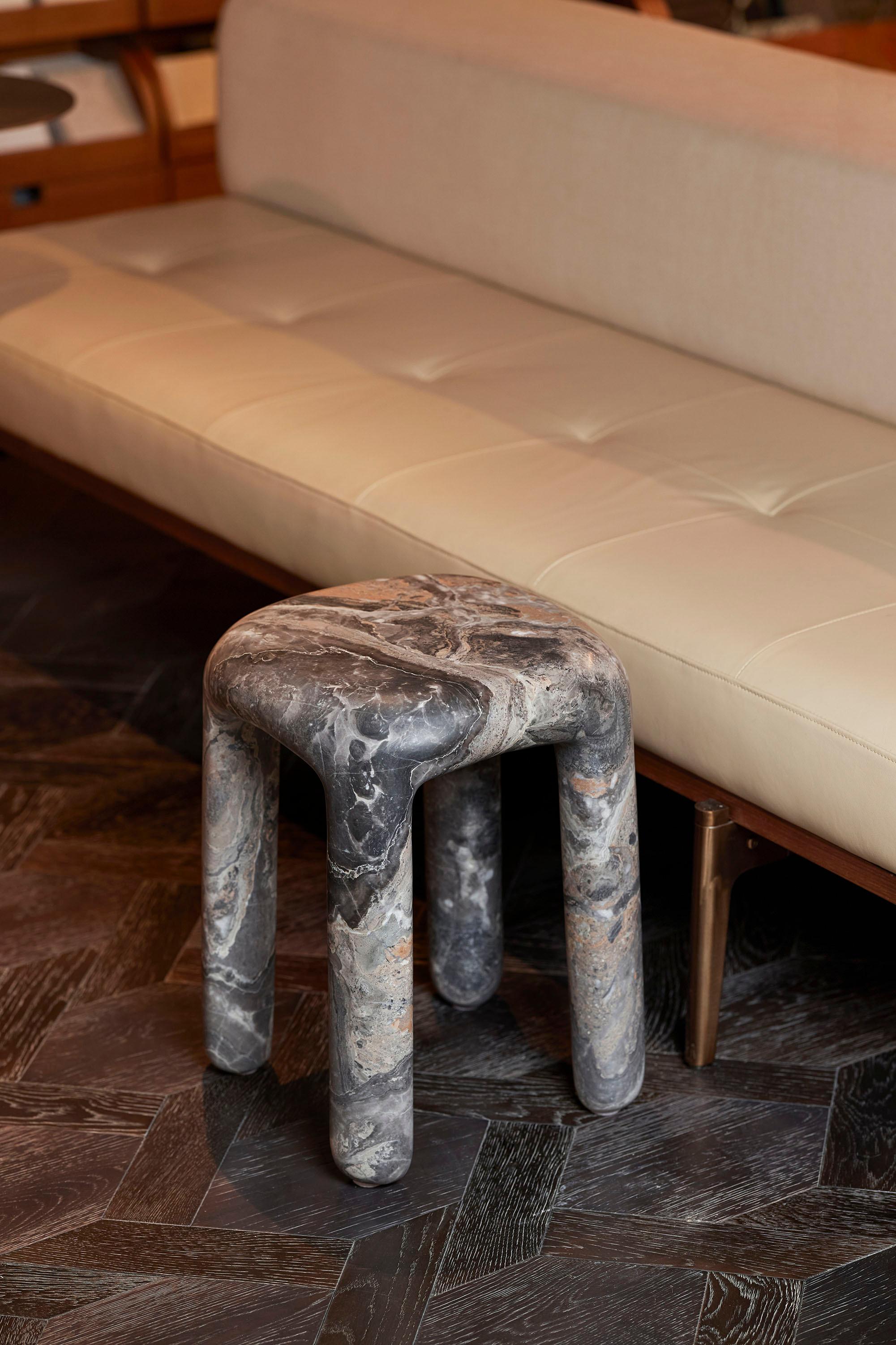 contemporary Side Table / stool hand carved in Orobico marble For Sale 3