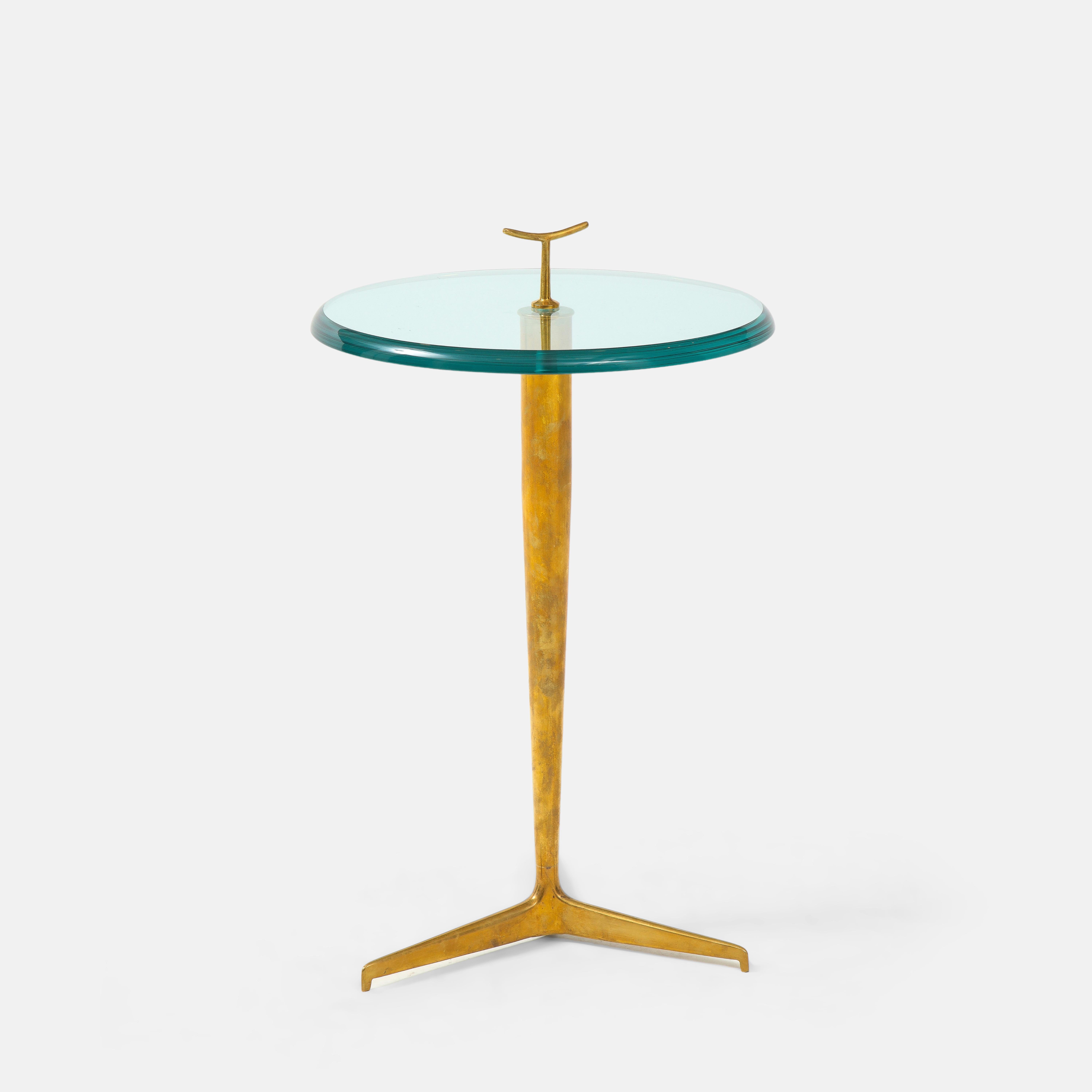 Beveled Contemporary Italian Side Table in Glass and Brass For Sale