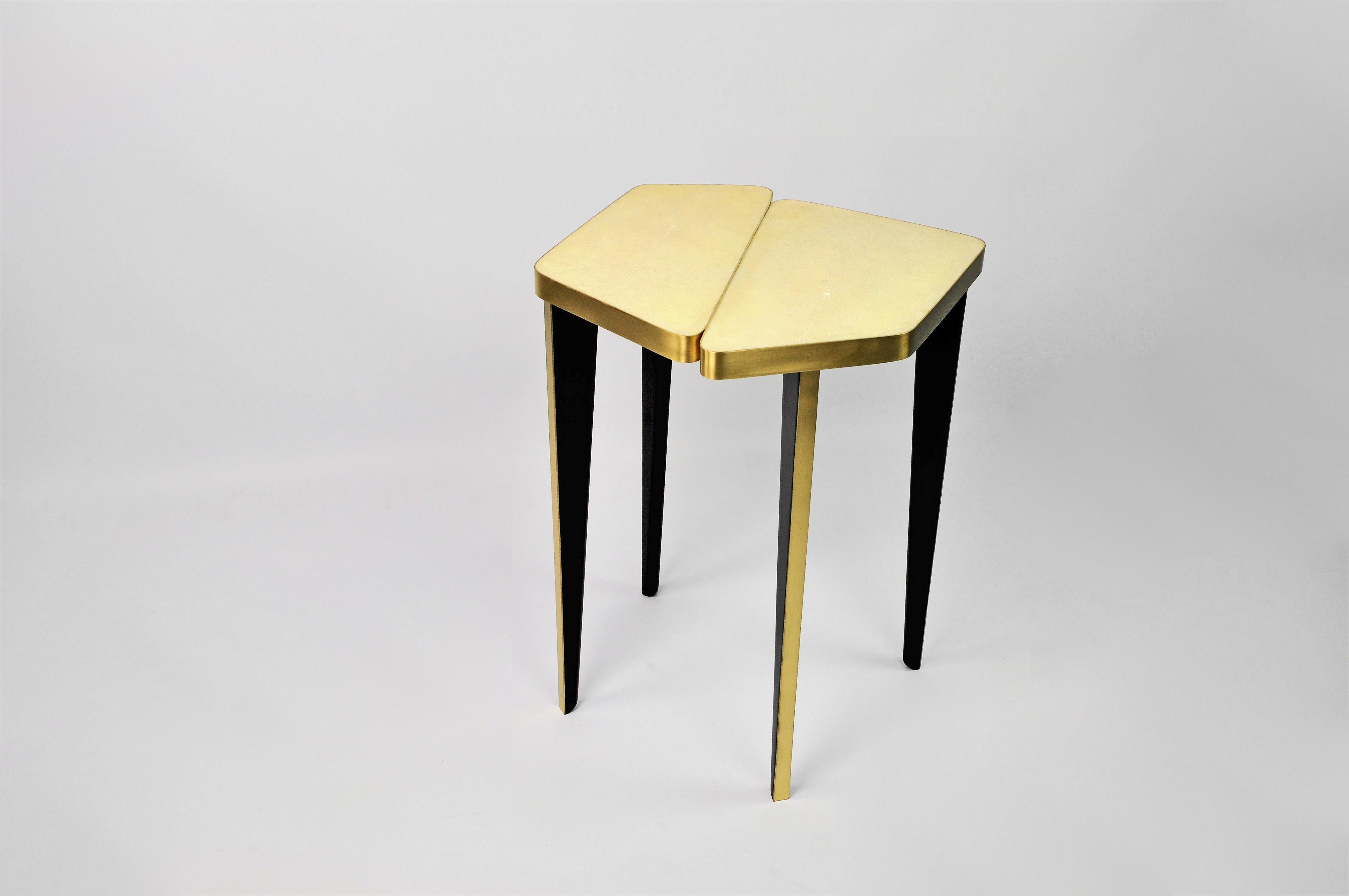 Contemporary Side Table in Green Marquetry and Brass by Ginger Brown For Sale