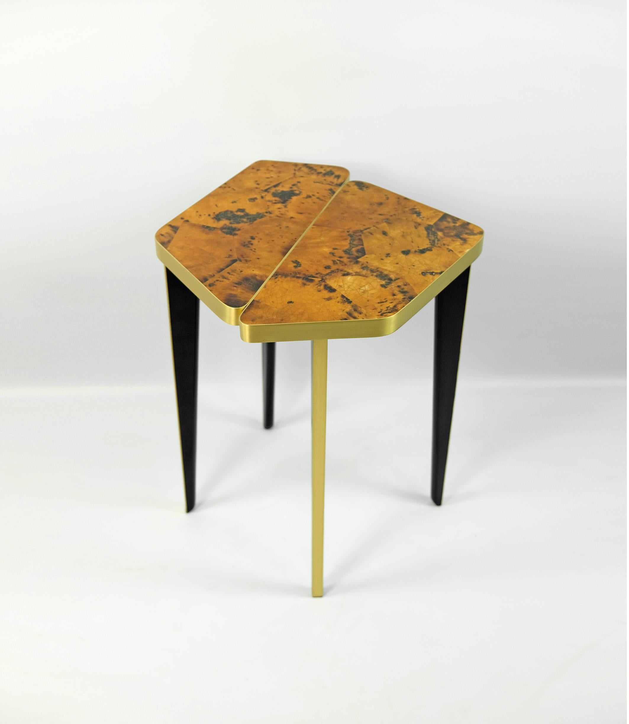 Side Table in Green Marquetry and Brass by Ginger Brown For Sale 2