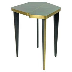 Side Table in Green Marquetry and Brass by Ginger Brown