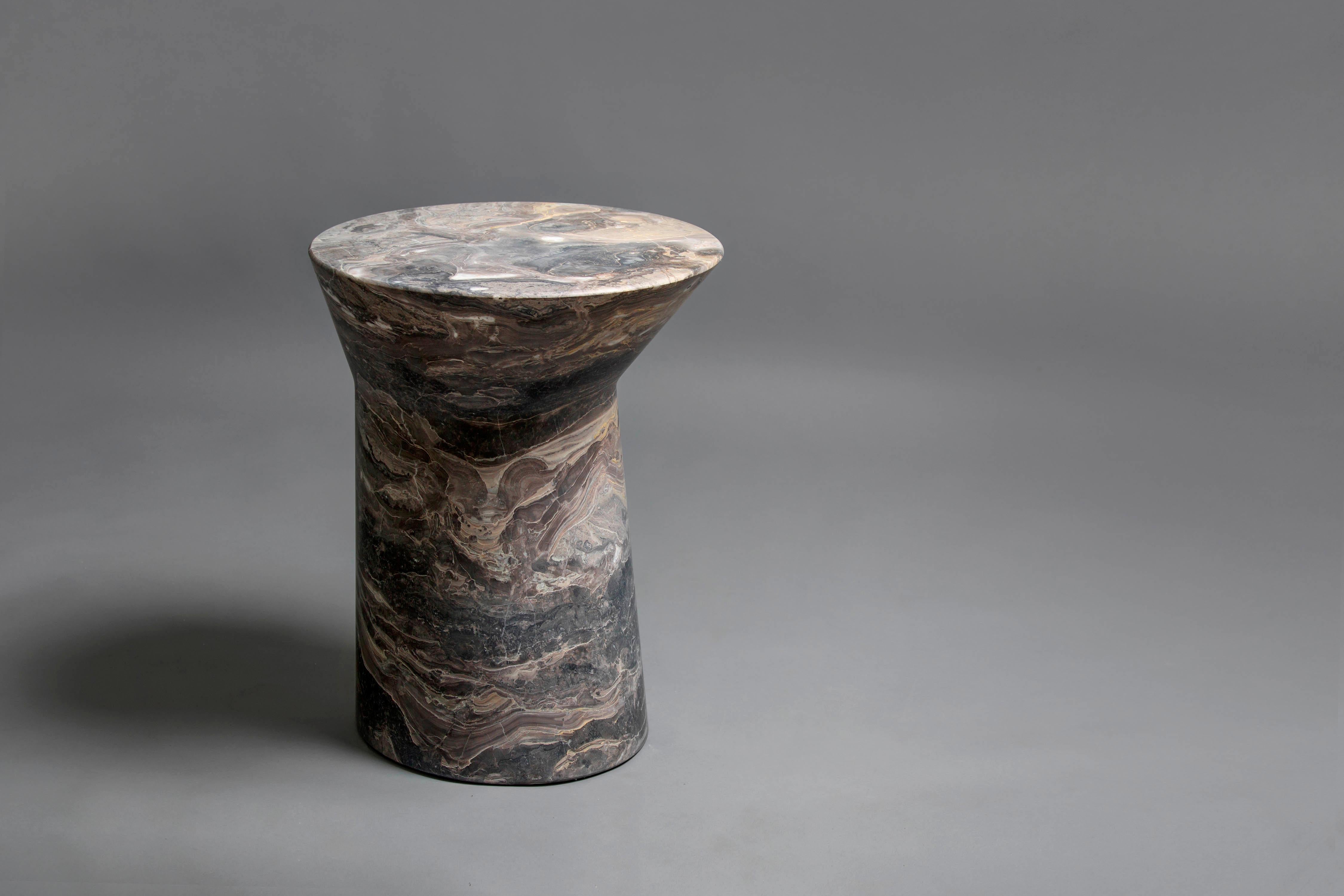 Chinese Side Table in Grey Orobico Marble, Io Small by Adolfo Abejon For Sale