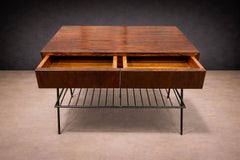 Beistelltisch aus Hartholz, Glas und Stahl, nach Carlo Hauner, 1950er Jahre