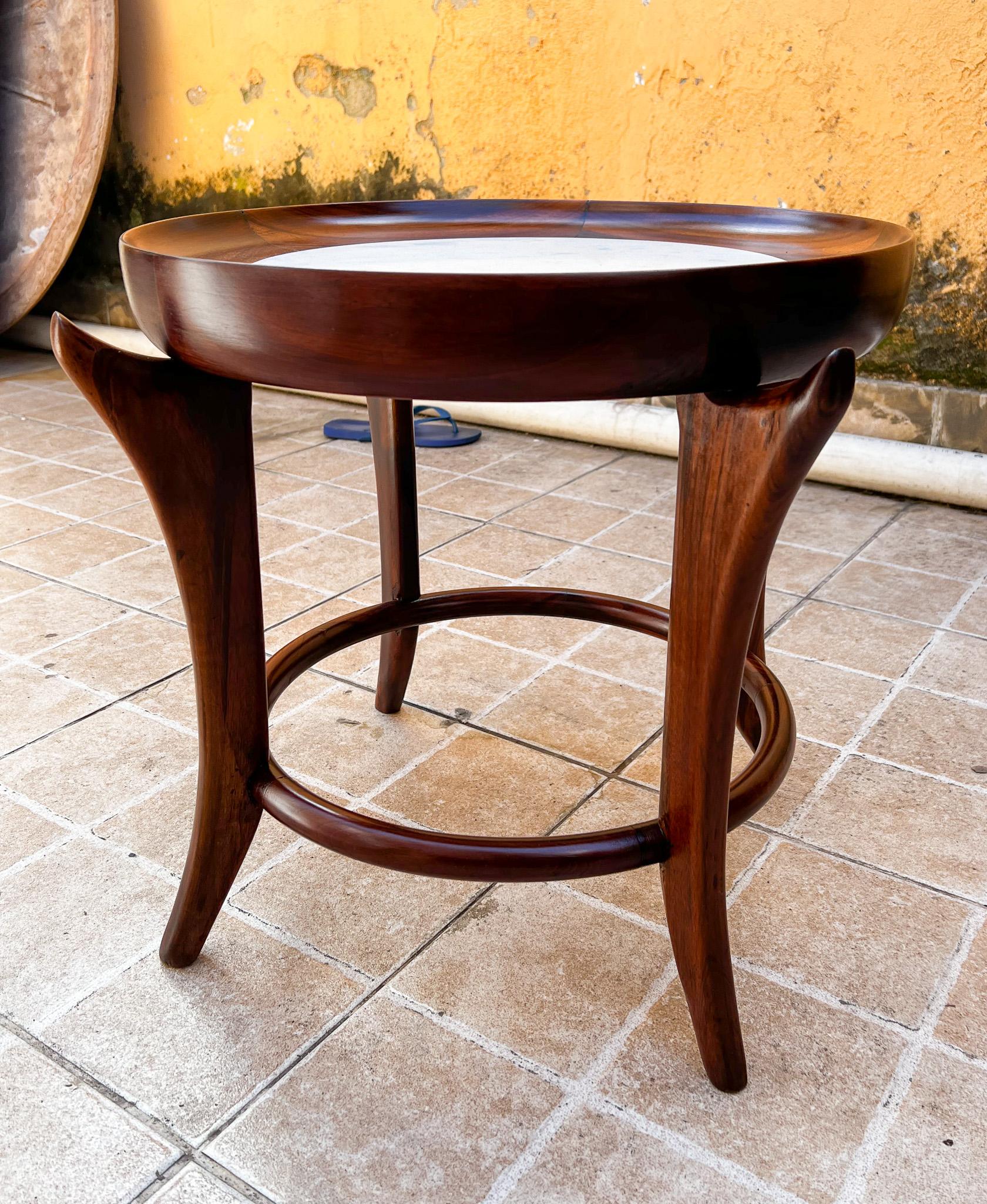 Brazilian Midcentury Modern Side Table in Hardwood & Marble by Giuseppe Scapinelli, 1950's