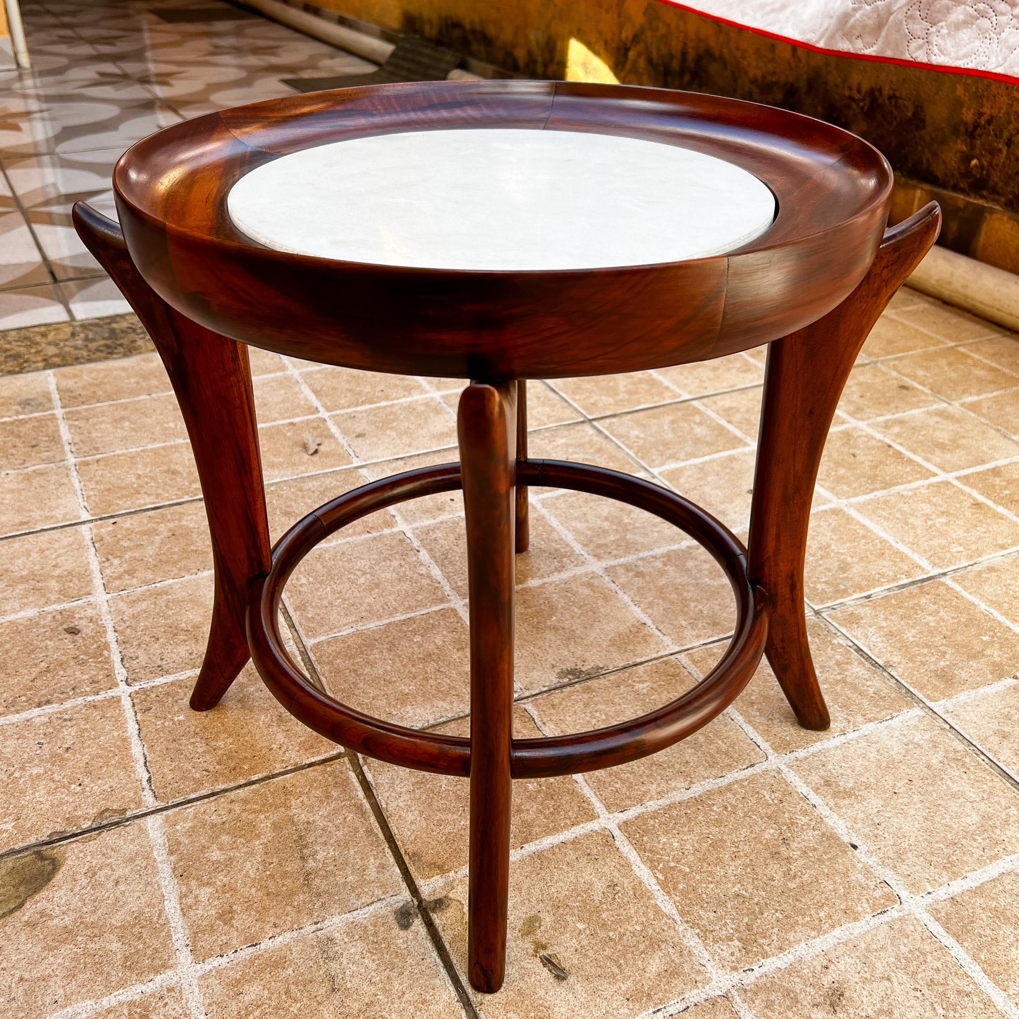 20th Century Midcentury Modern Side Table in Hardwood & Marble by Giuseppe Scapinelli, 1950's