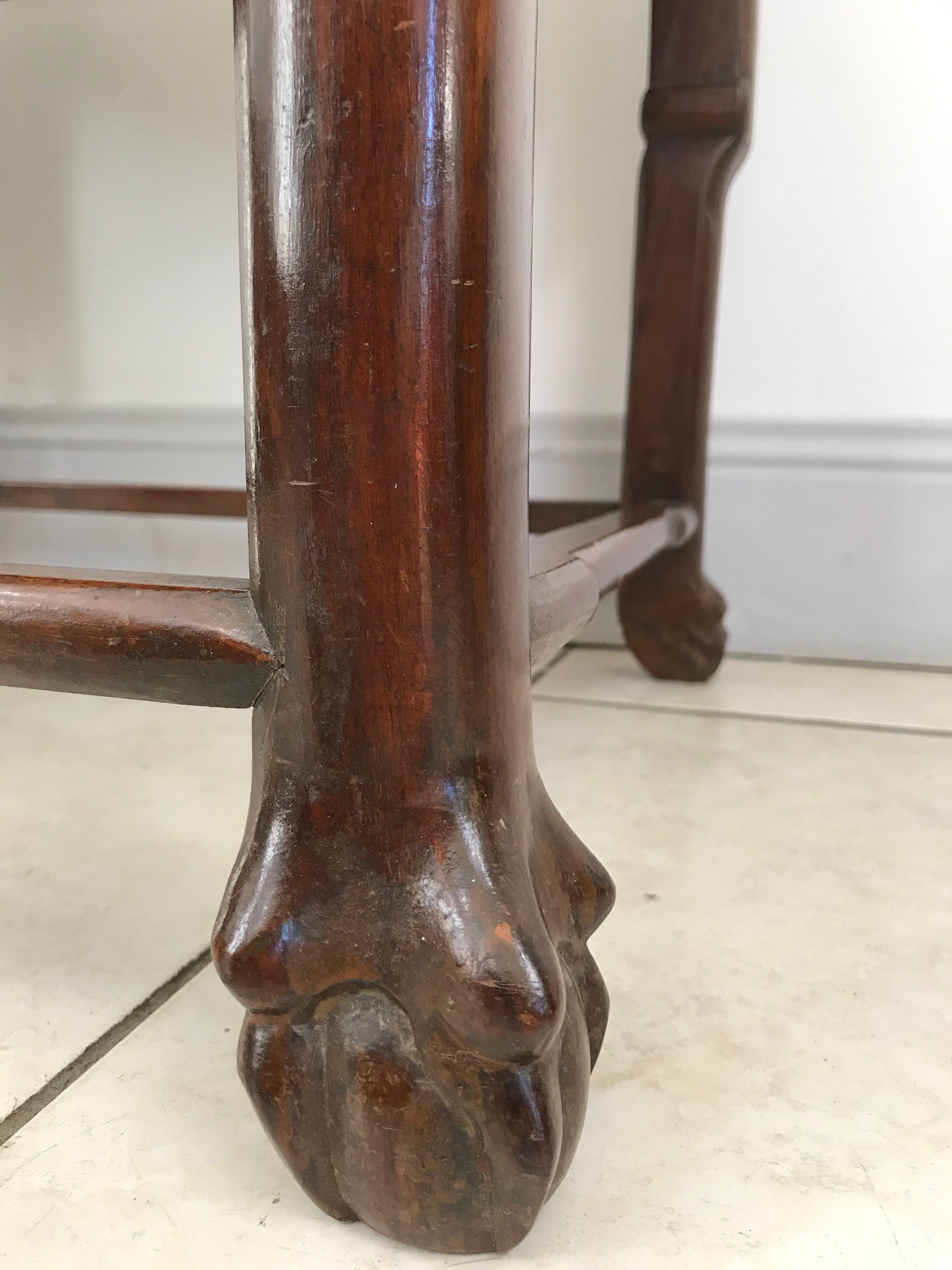 Hand-Carved Side Table in Iron Wood and Marble China Circa 1900 For Sale