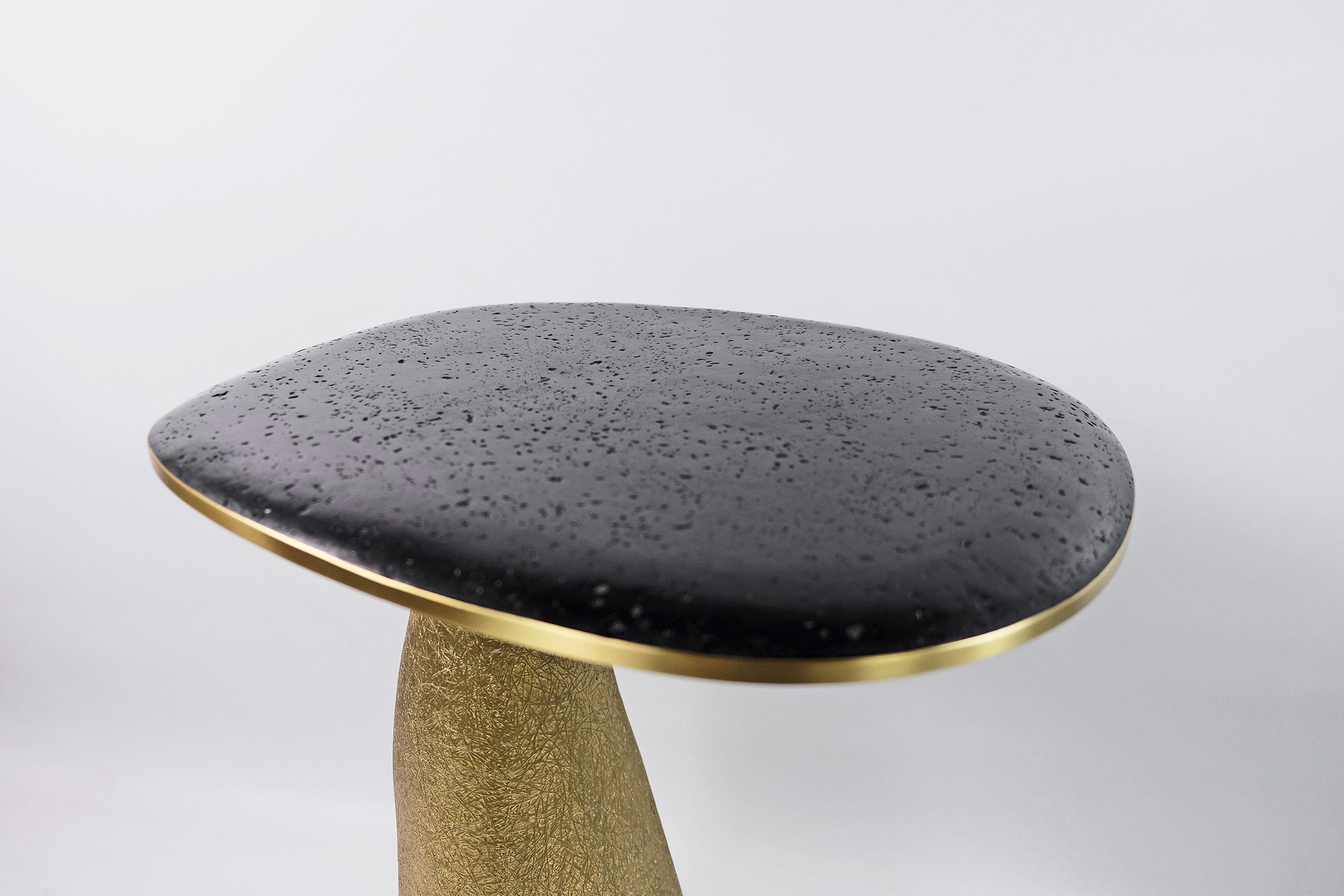 French Side Table in Lava Stone and brass with a Gilded Base