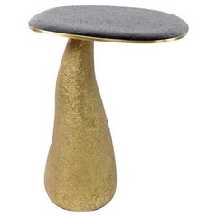 Side Table in Lava Stone and brass with a Gilded Base