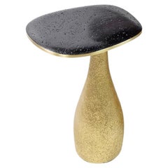 Side Table in Lava Stone and brass with a Gilded Base