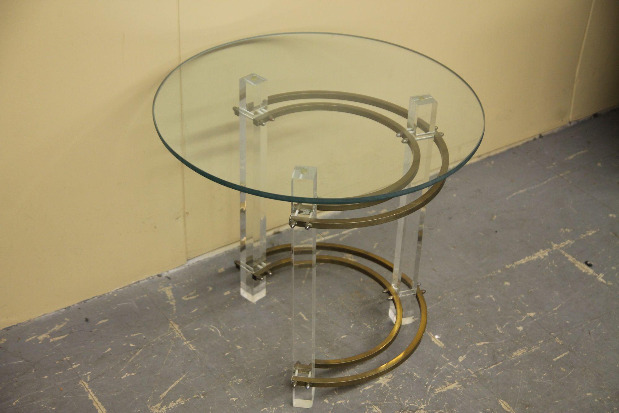 American Side table in lucite and brass by Charles Hollis Jones For Sale