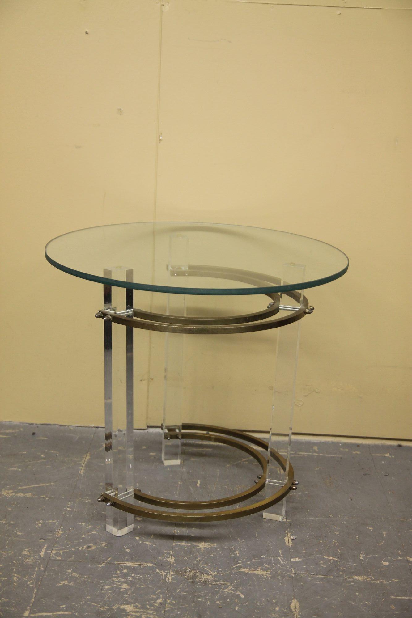 20th Century Side table in lucite and brass by Charles Hollis Jones For Sale