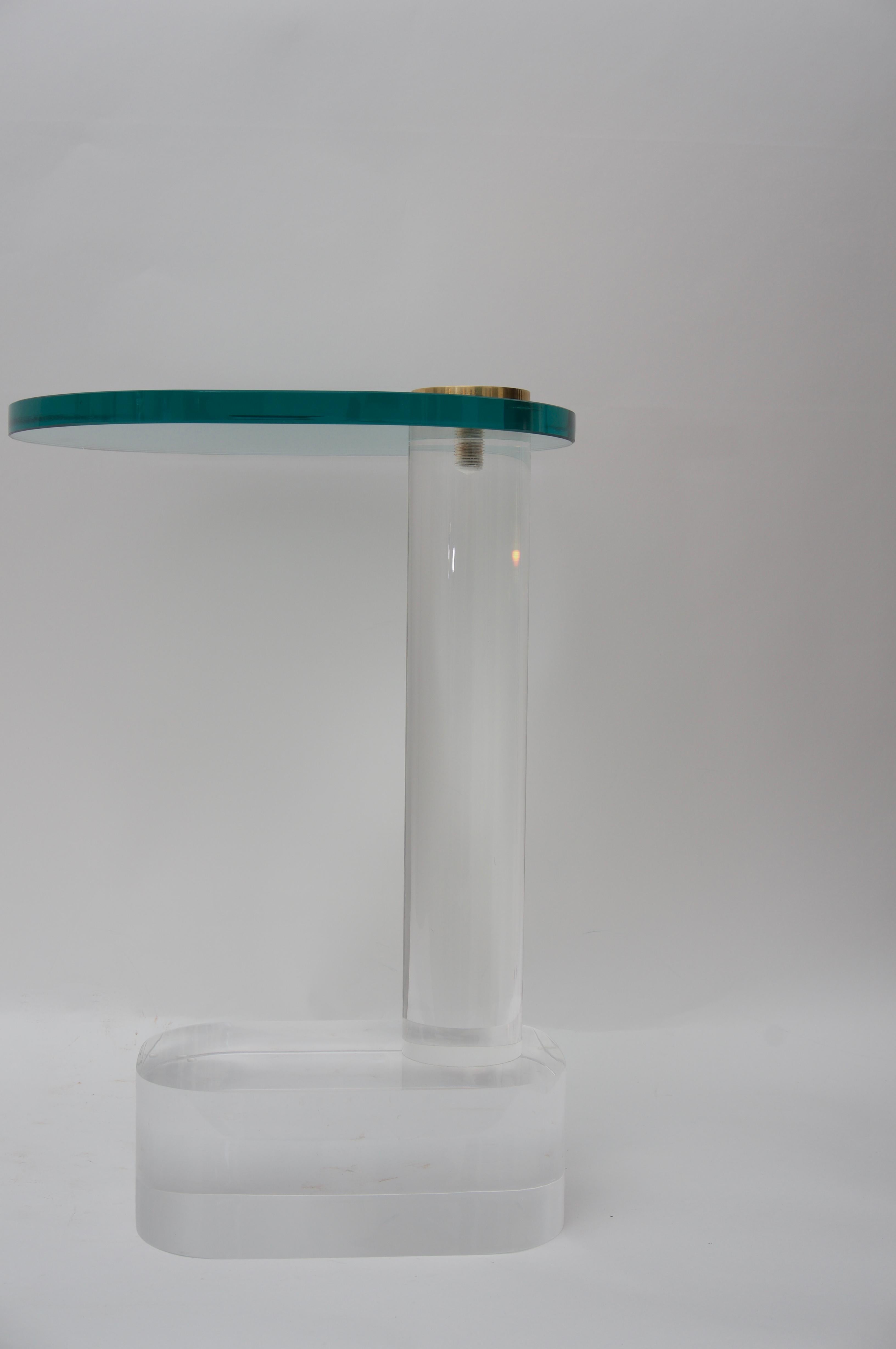 Modern Side Table in Lucite, Brass and Glass
