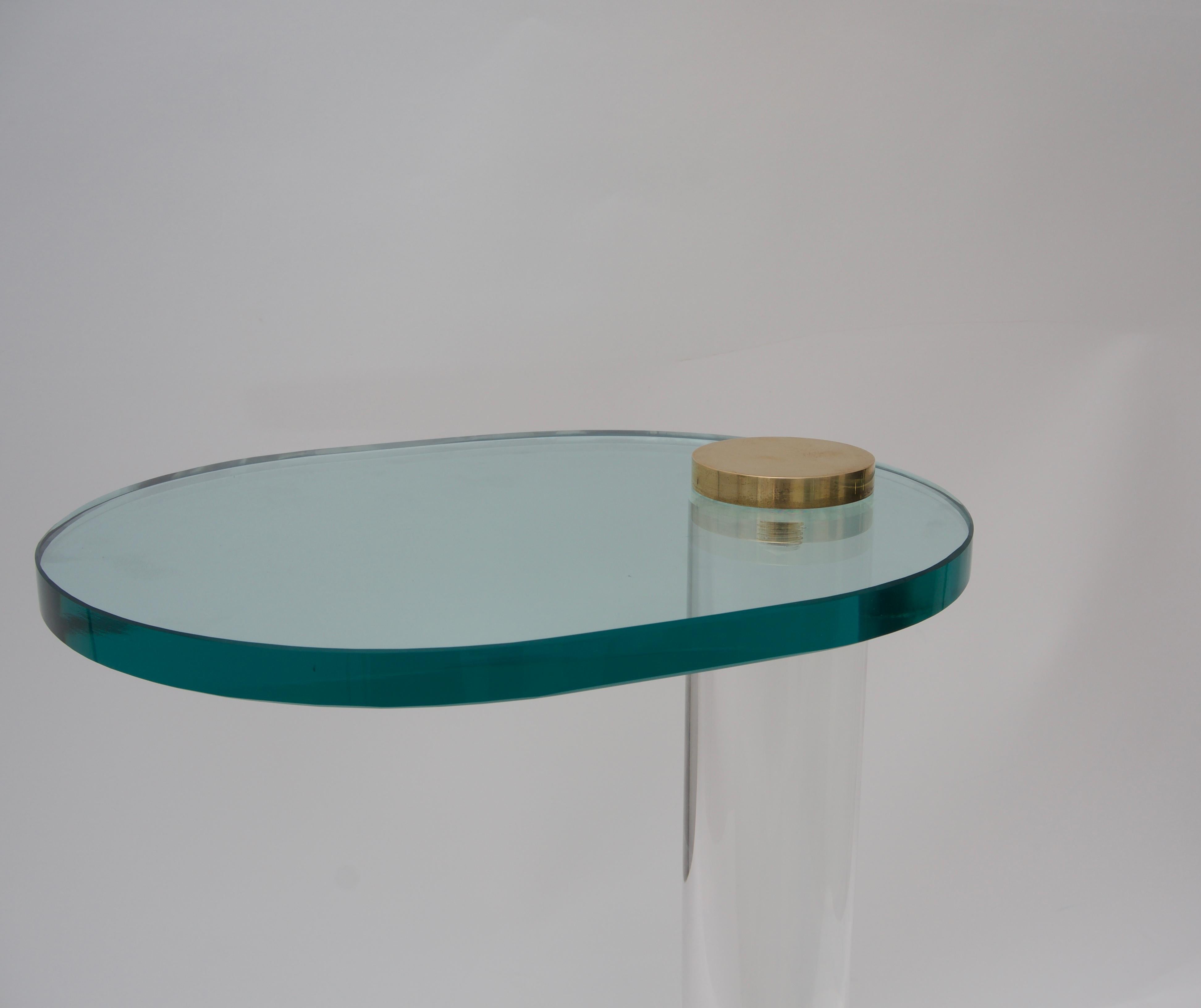American Side Table in Lucite, Brass and Glass
