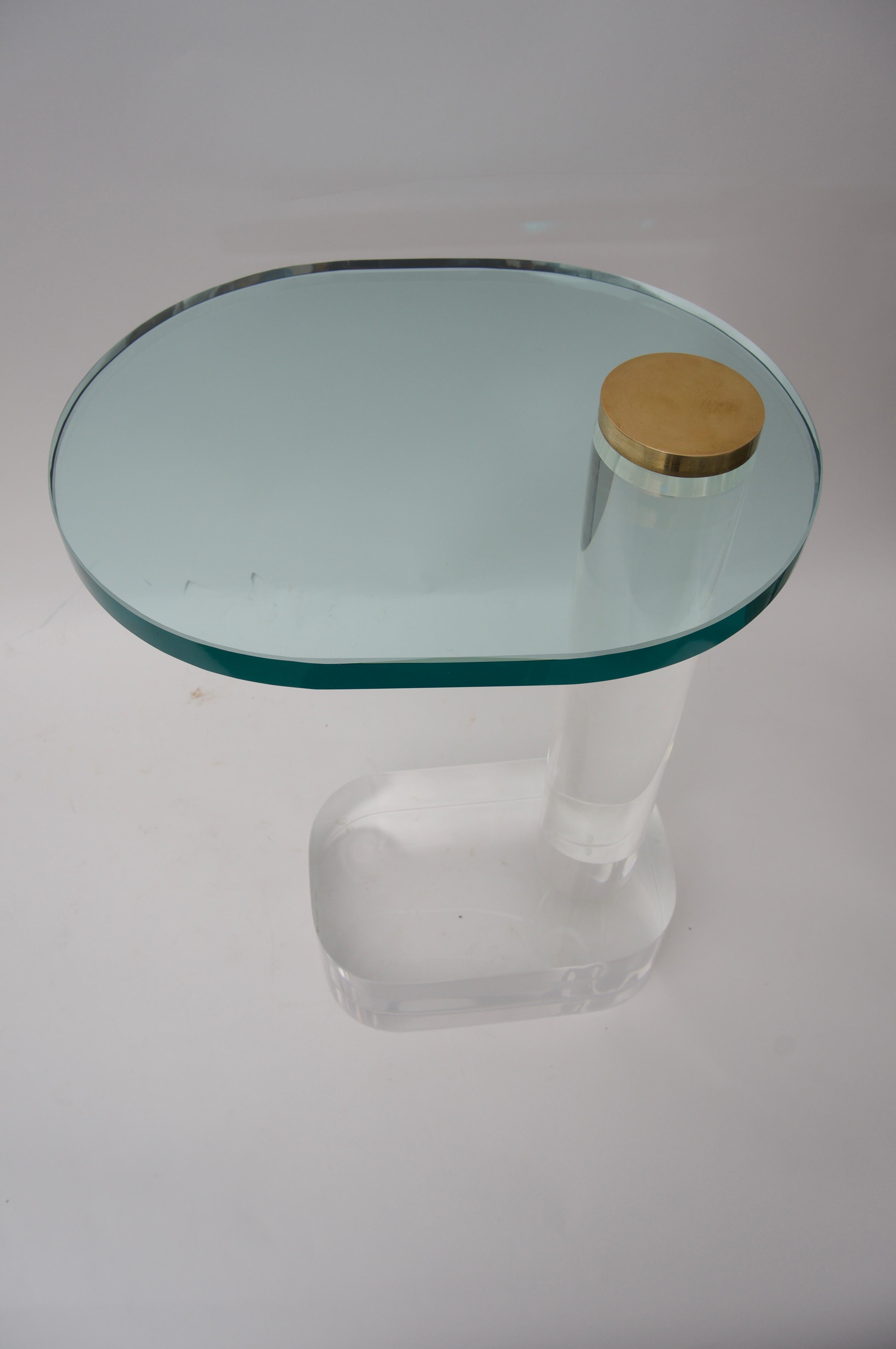 Polished Side Table in Lucite, Brass and Glass
