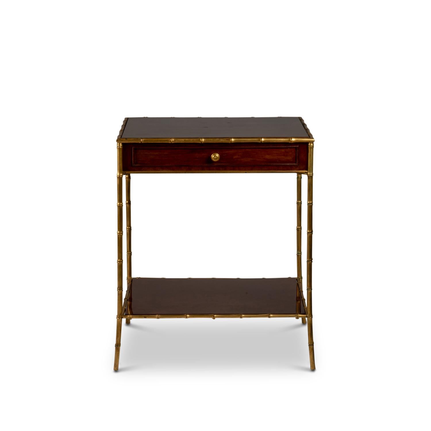 French Side table in mahogany and gilt bronze, 1970s For Sale