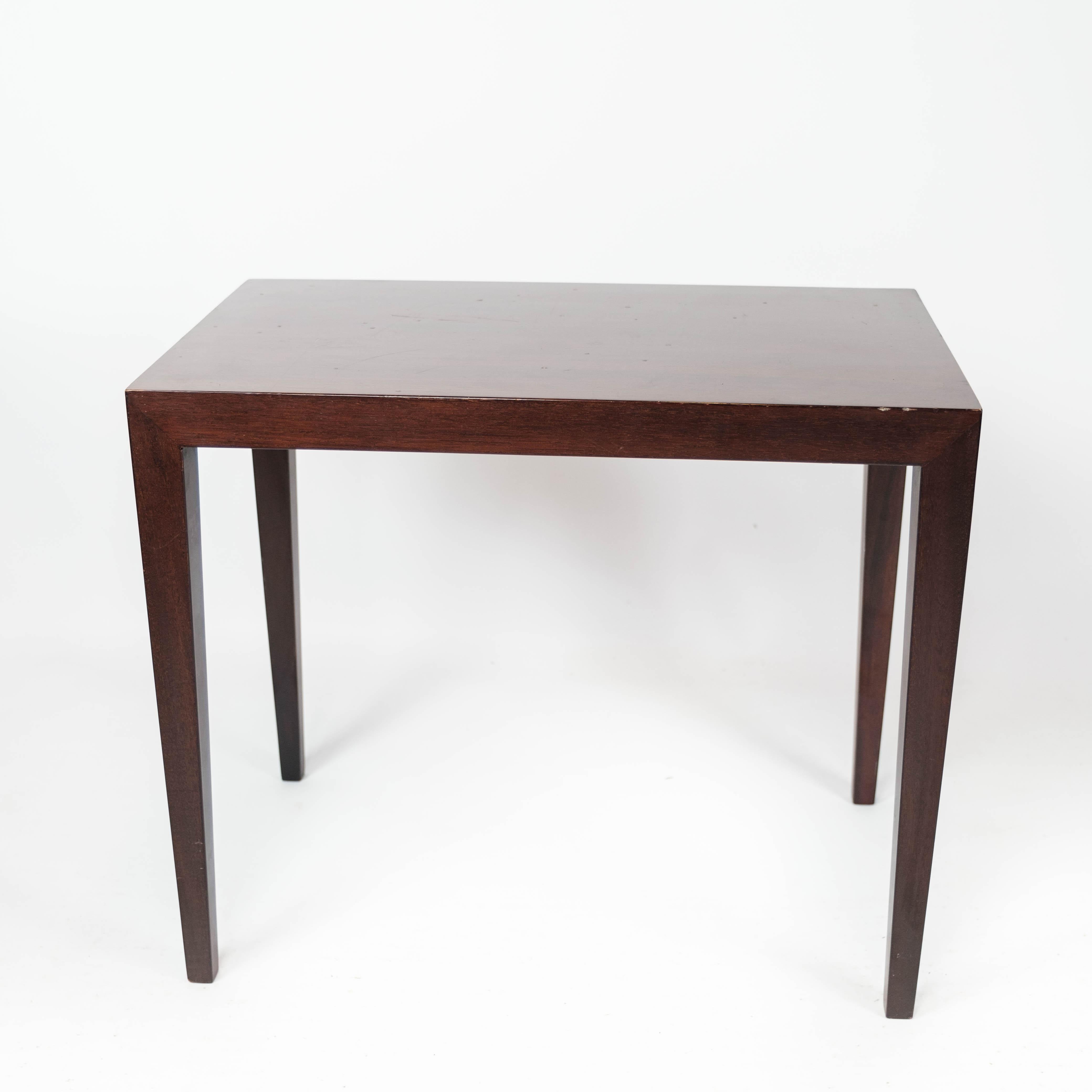 Side table in mahogany designed by Severin Hansen for Haslev Furniture in the 1960s. The table is in great vintage condition.