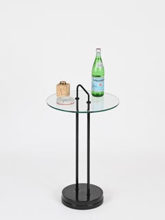 Table d'appoint en métal, cristal et marbre de Carrare par Magistretti, Italie, années 1970
