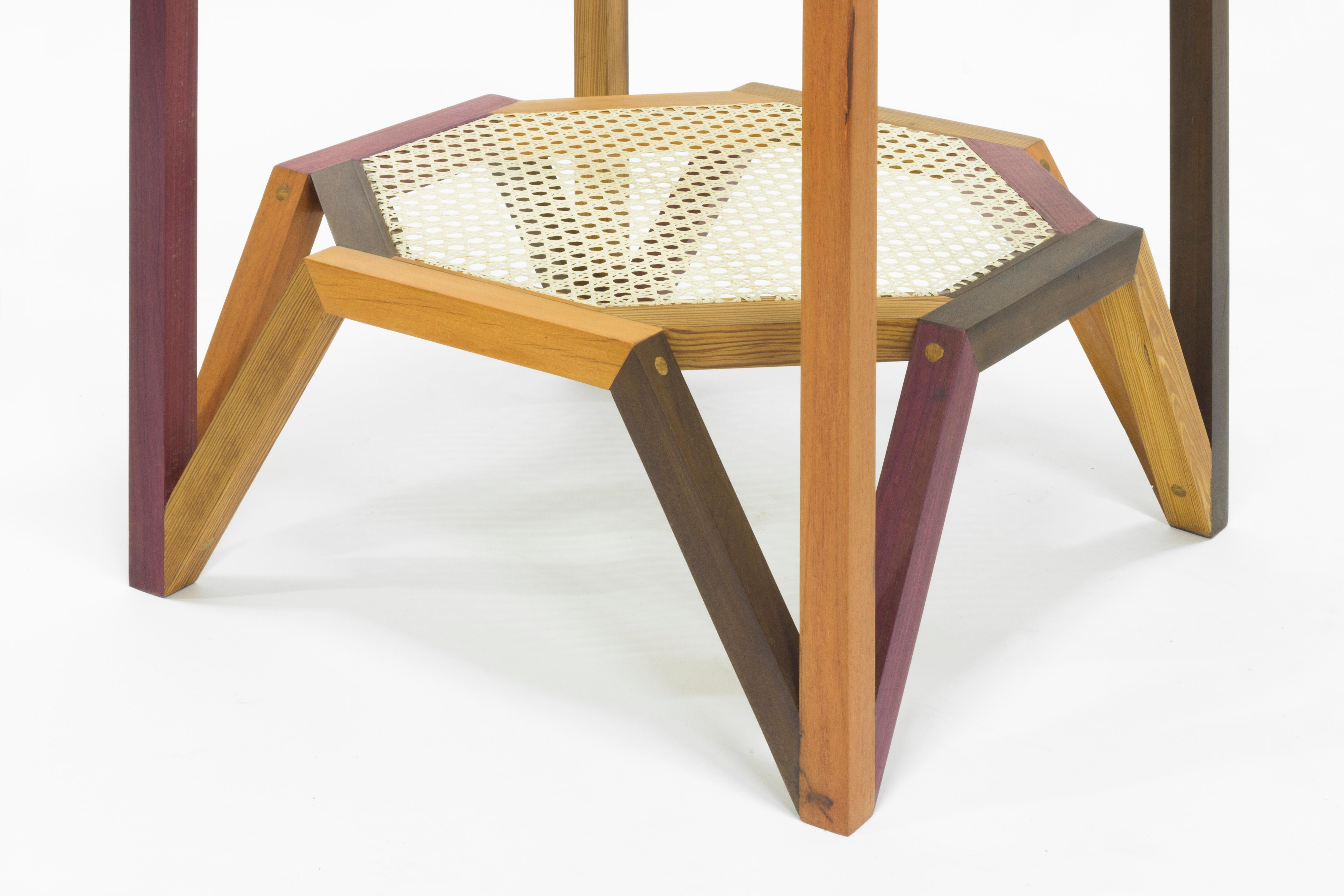 Side Table in Multiple Hardwood and Woven Cane, Brazilian Contemporary Design In New Condition For Sale In Rio de Janeiro, RJ