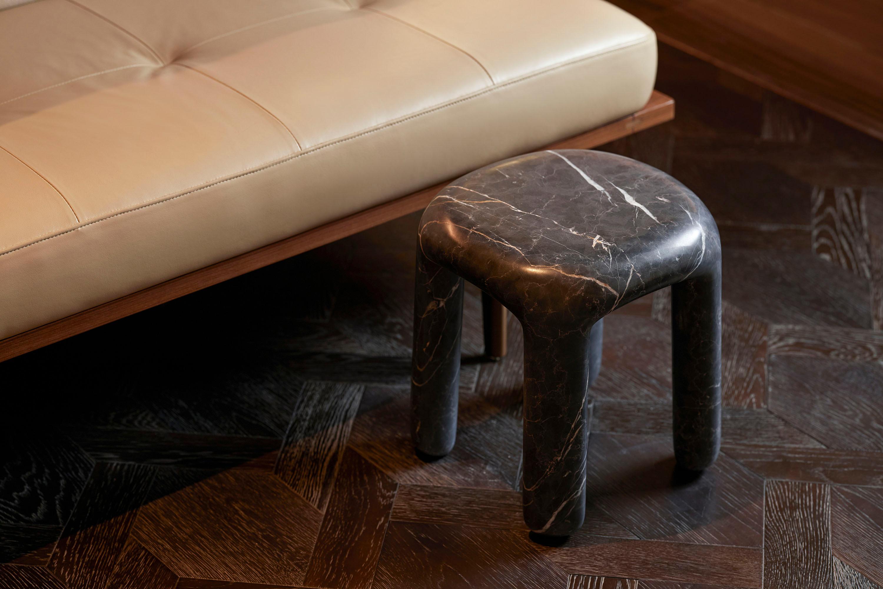 Modern contemporary Side Table / stool in black nero marquina marble, Bold side table For Sale