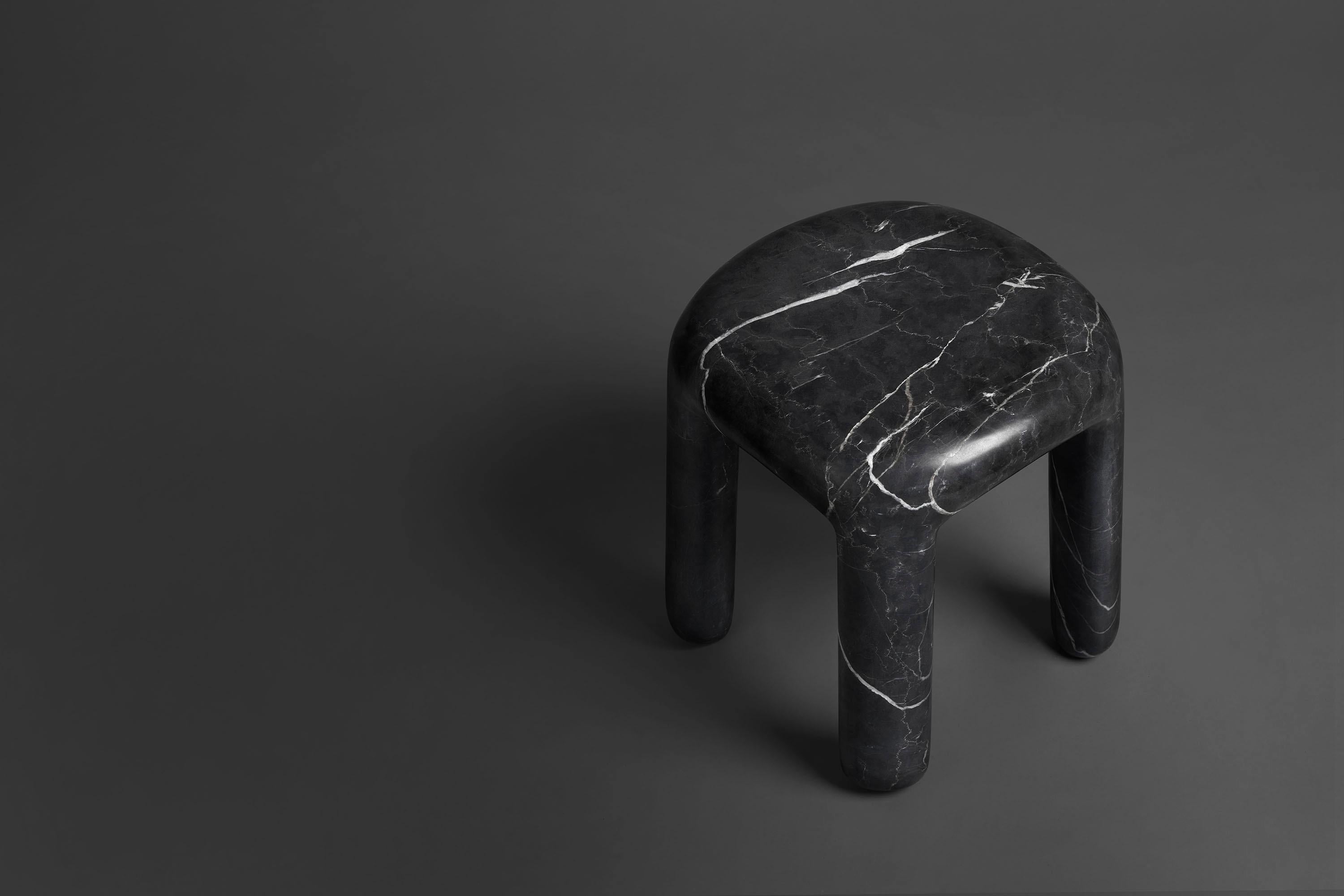 Chinese Side Table in Nero Marquina marble, Bold low side table by Ming Design Studio For Sale