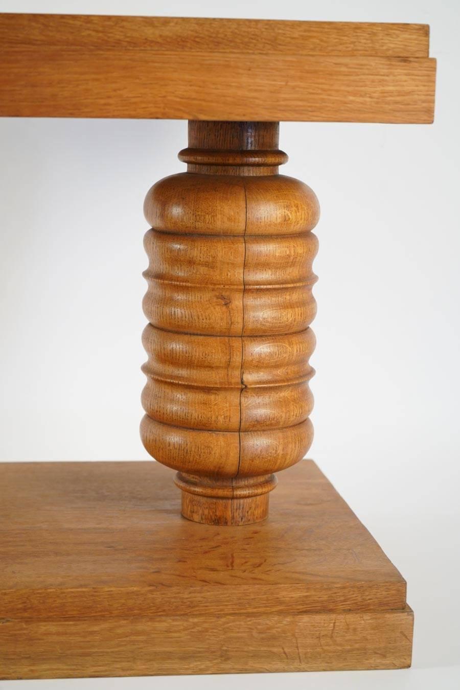 French Side Table in Oak by Charles Dudouyt