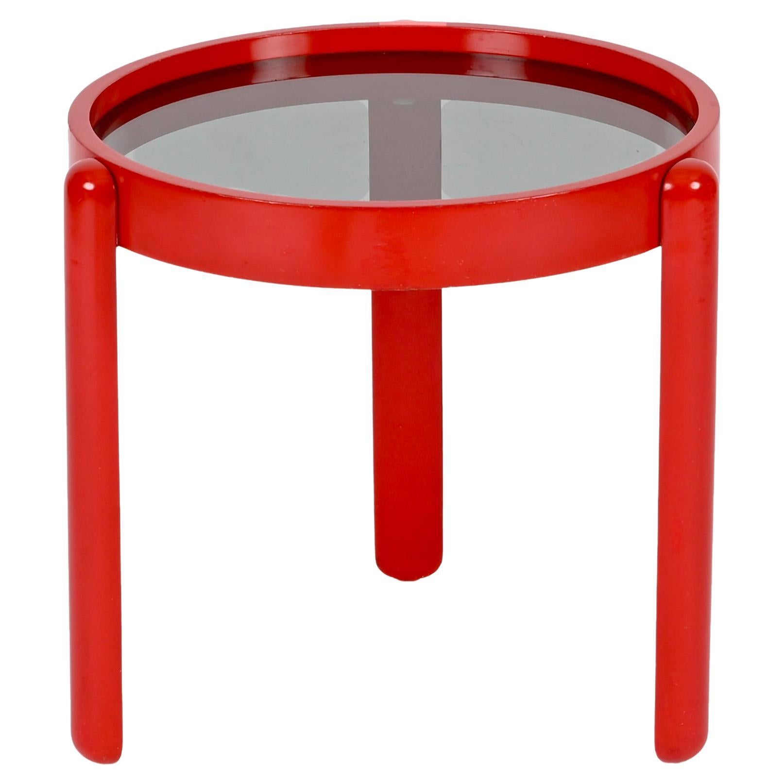 Side Table in Red Lacquered Wood and Smoked Glass, G. Frattini, Italy 1960s