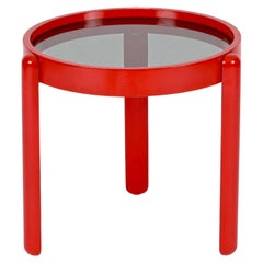 Side Table in Red Lacquered Wood and Smoked Glass, G. Frattini, Italy 1960s