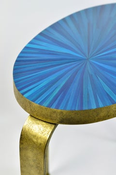 Side Table in Straw Marquetry and Textured Brass by Ginger Brown