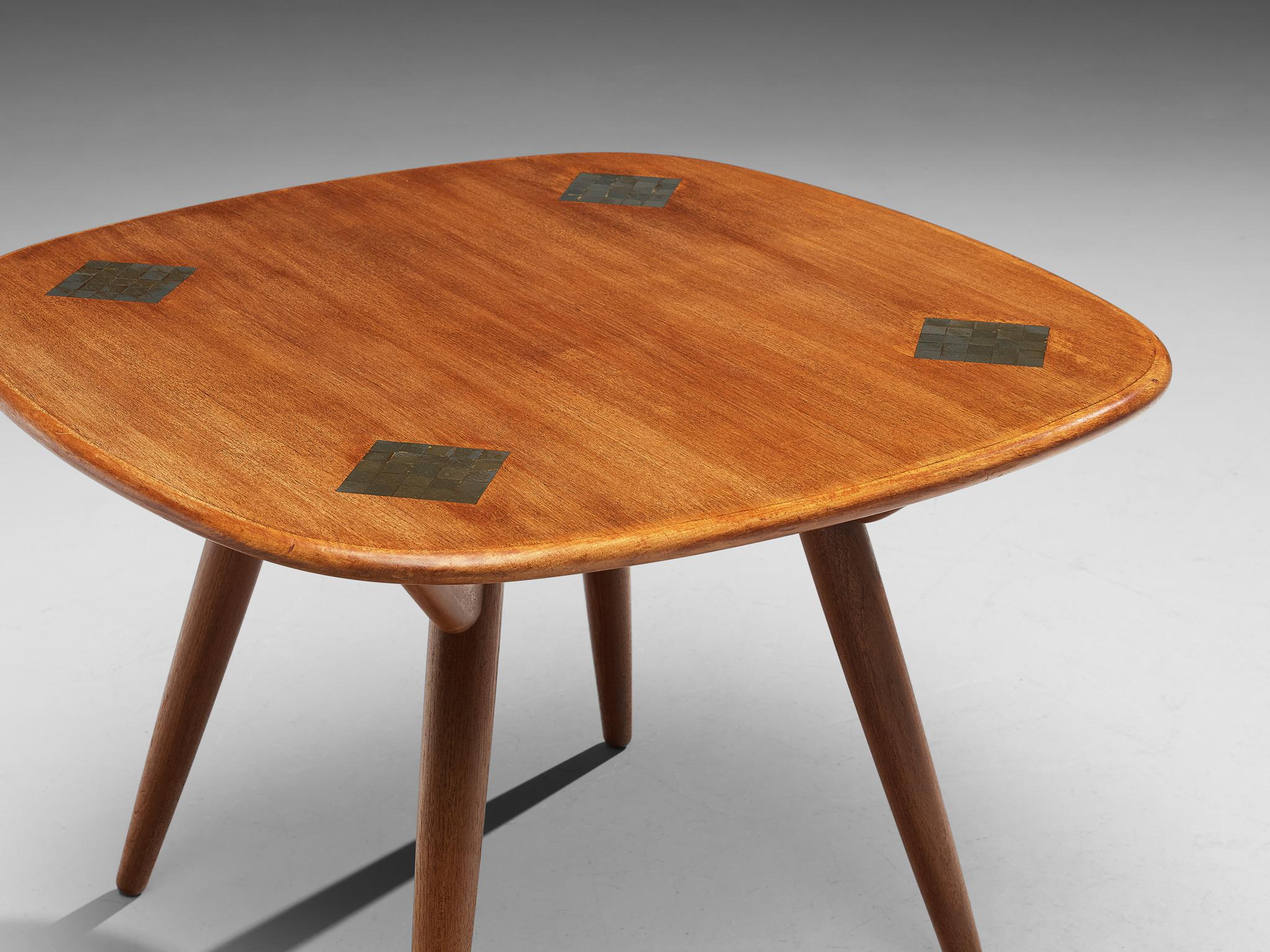 Mid-Century Modern Side Table in Teak with Mosaic Inlay