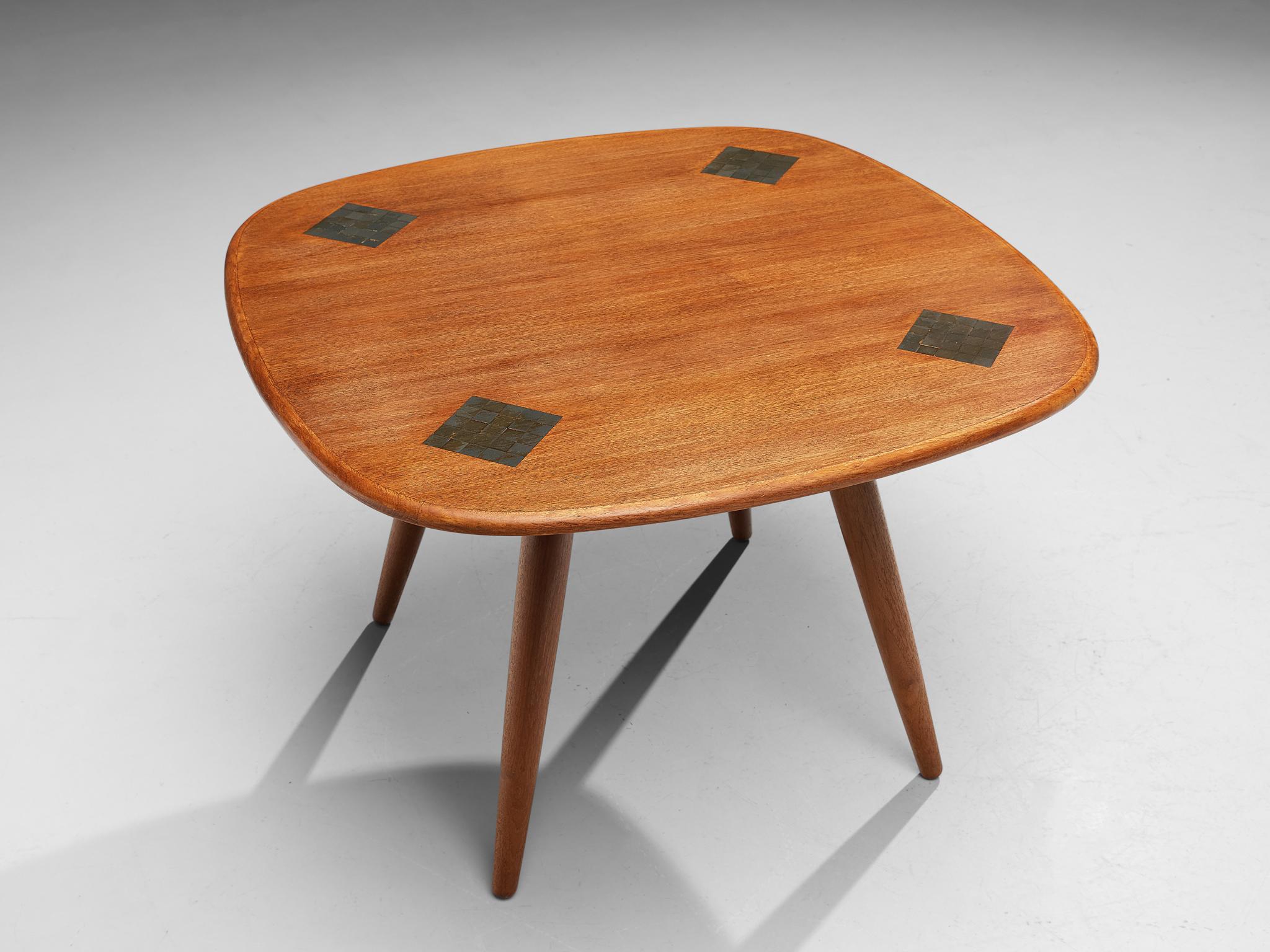 Ceramic Side Table in Teak with Mosaic Inlay