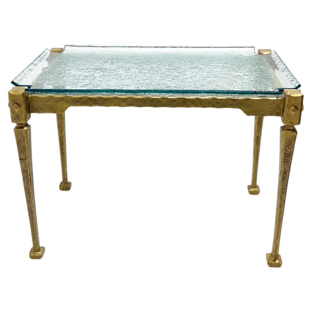 Side Table in the style of Lothar Klute, Gilt Metal and Glass
