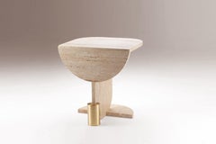DOOQ Side Table in Travertine and Brass Playing Games