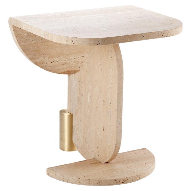 DOOQ Side Table in Travertine and Brass Playing Games For Sale