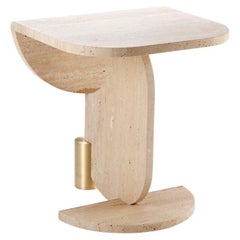 DOOQ Side Table in Travertine and Brass Playing Games